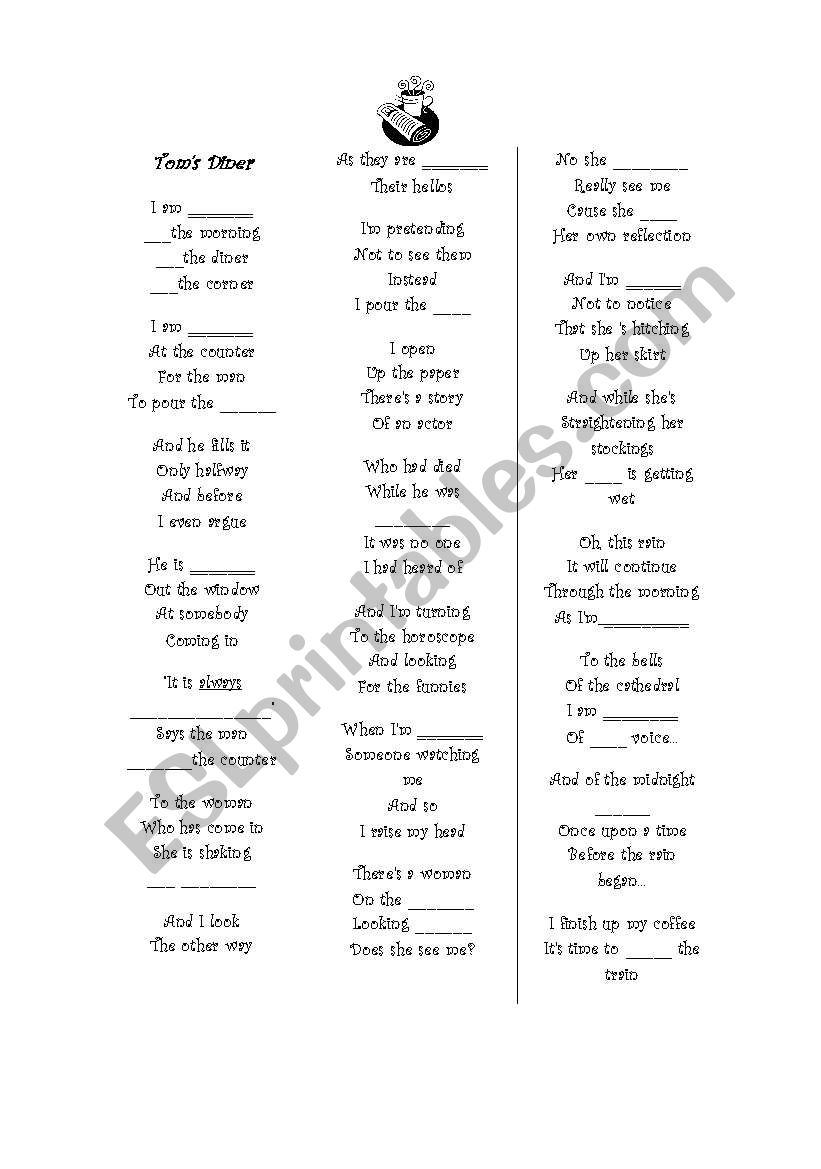 toms diner - song worksheet