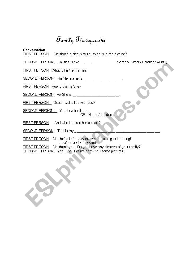 Family Photographs worksheet