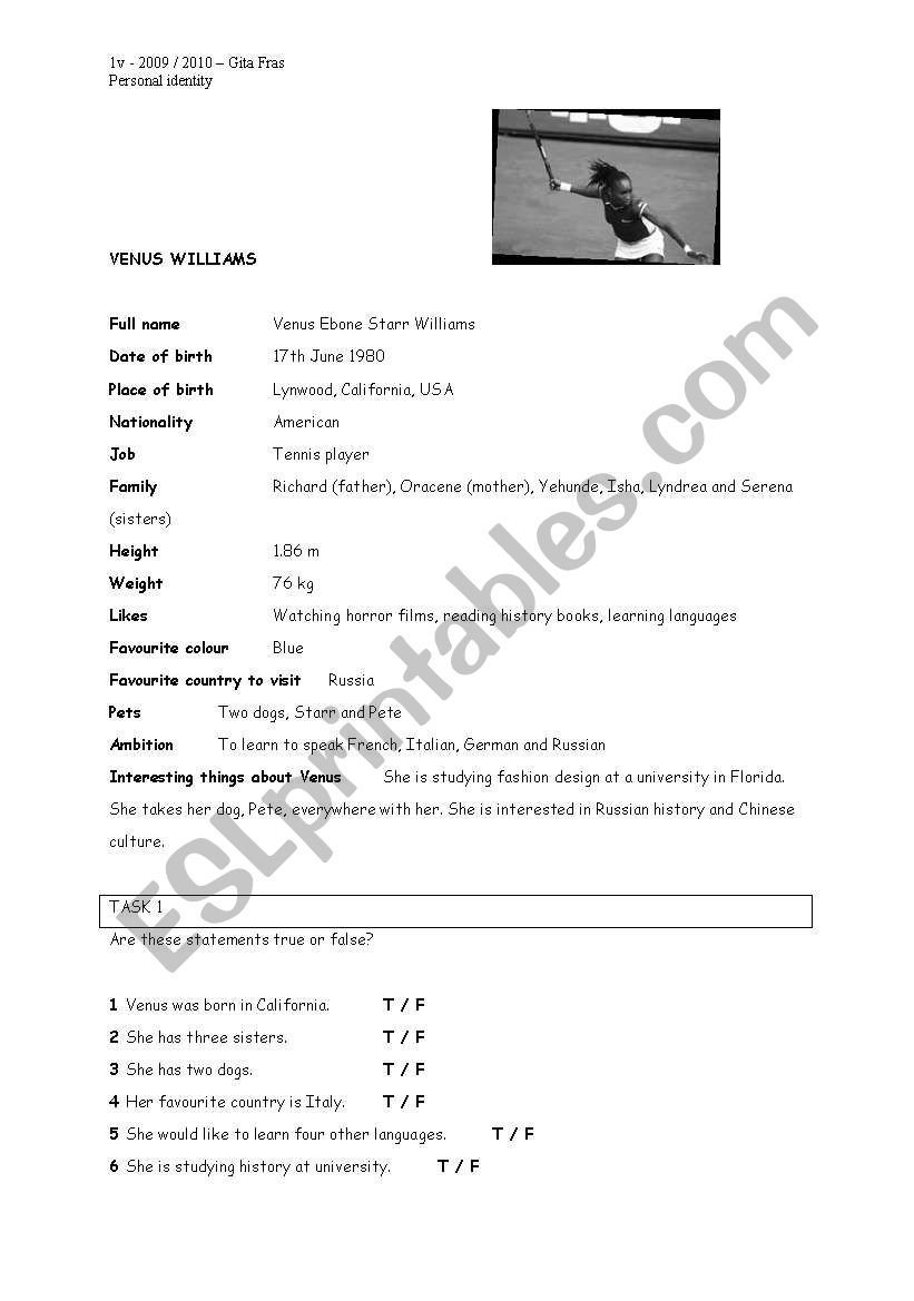 personal identity worksheet