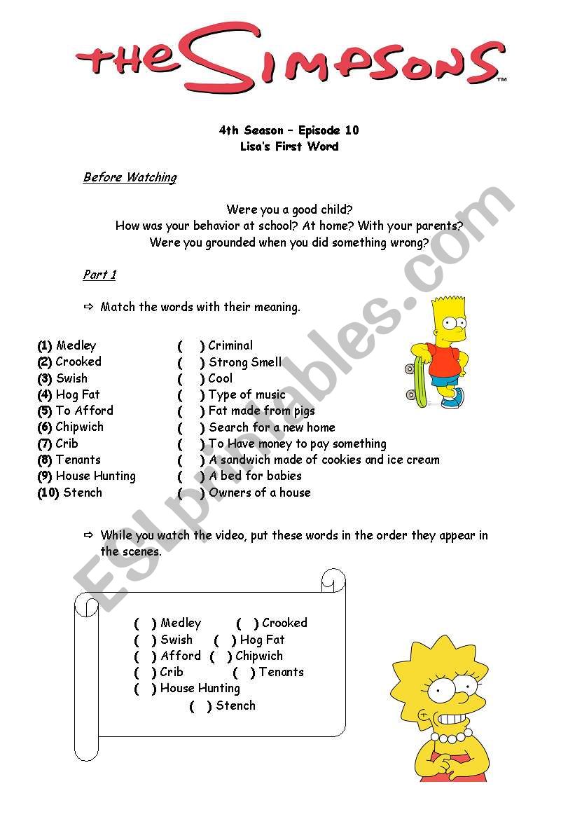 The Simpsons worksheet