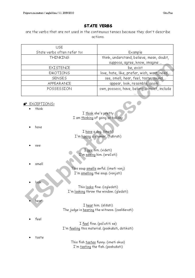 state verbs worksheet