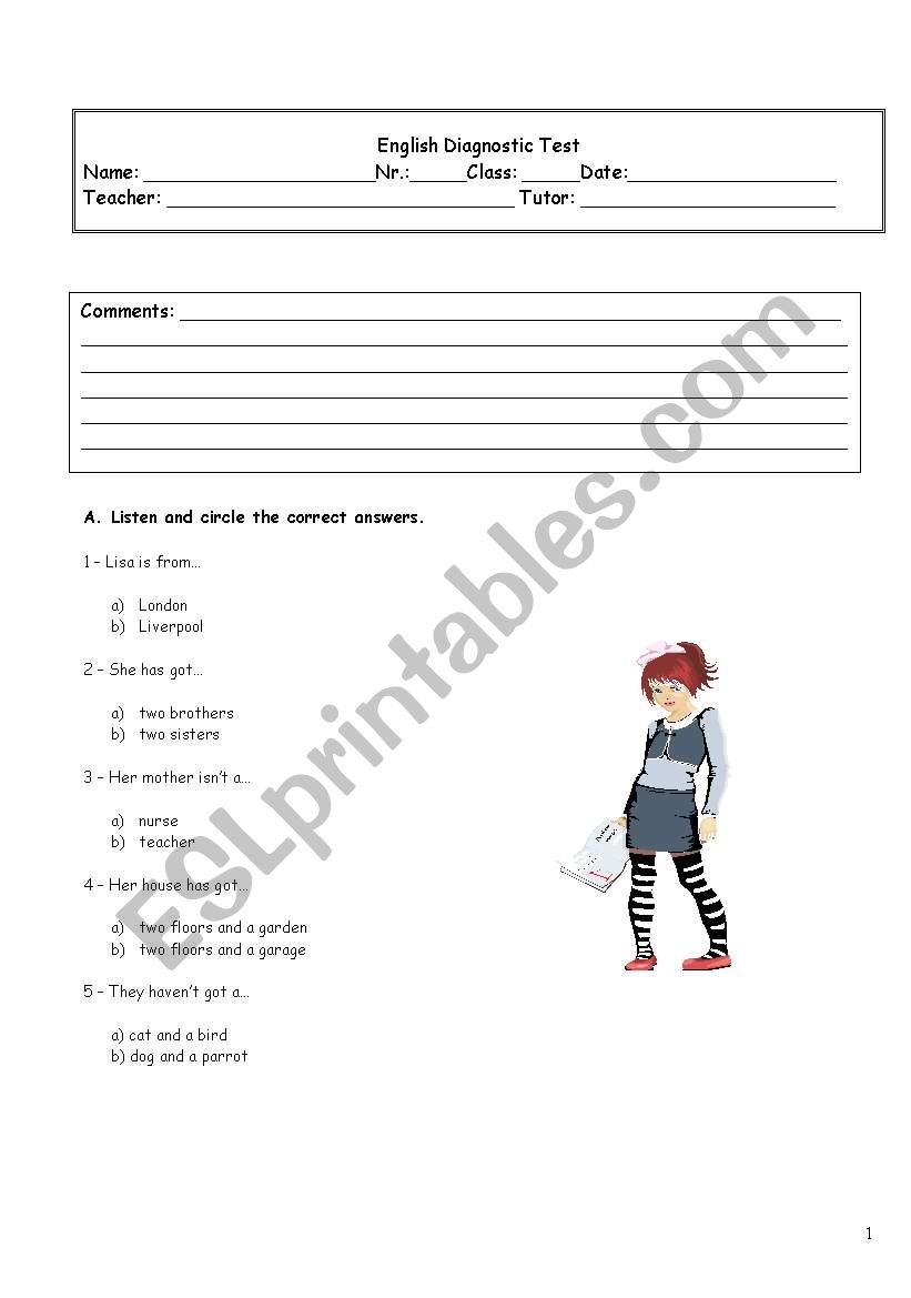 English test - Part 1 worksheet