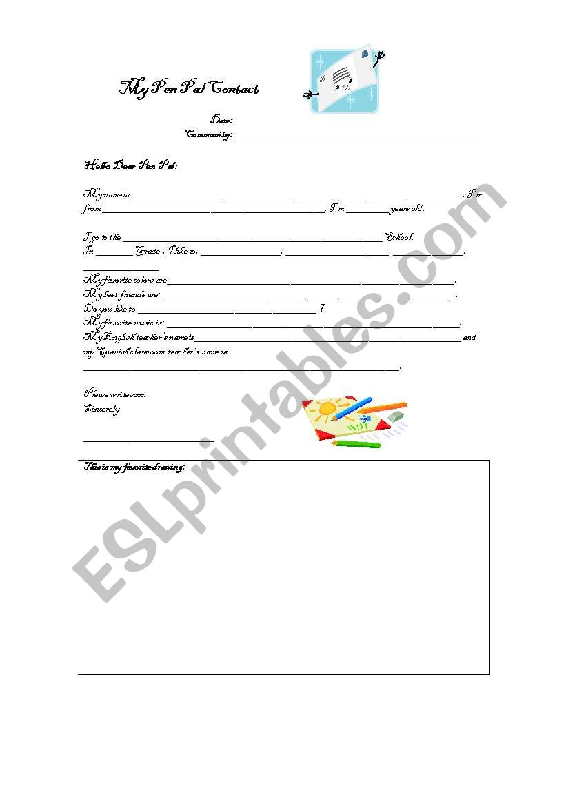 My First Pen Pal worksheet