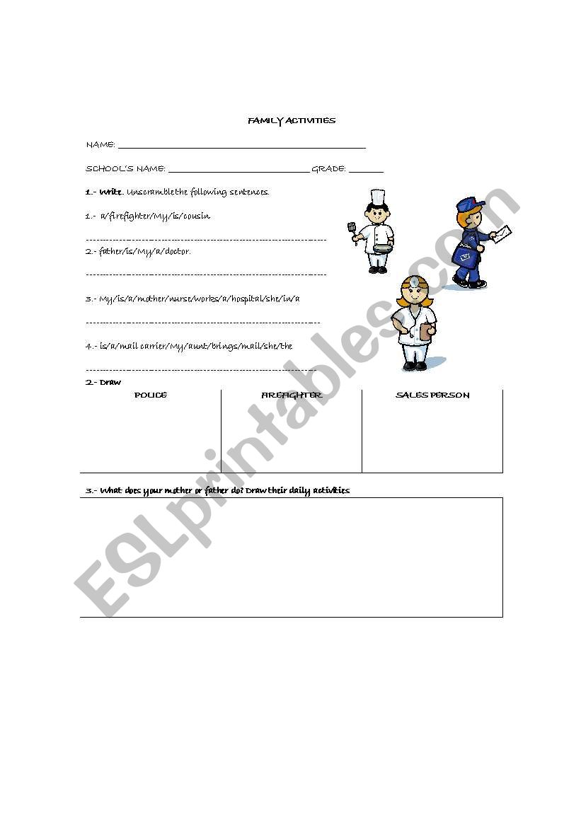 Family Activities worksheet