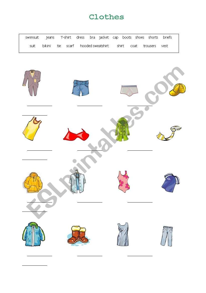 Clothes worksheet