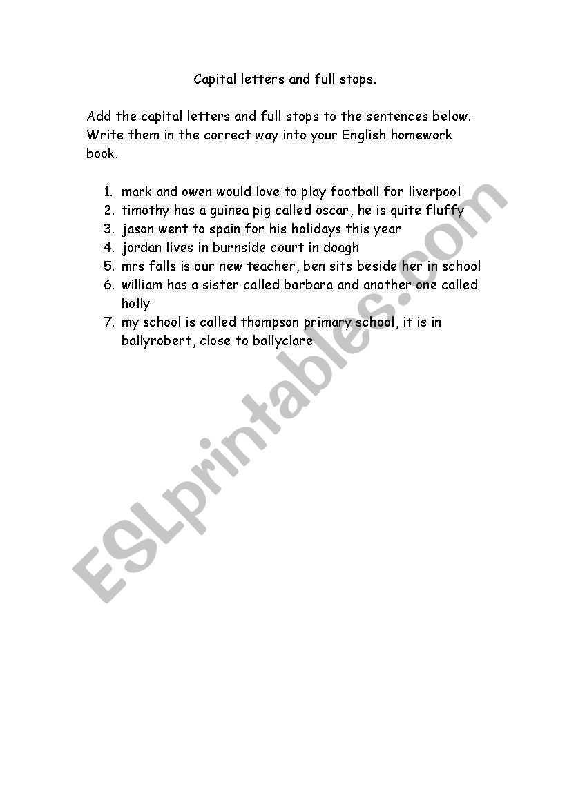 Capitals and full stops worksheet