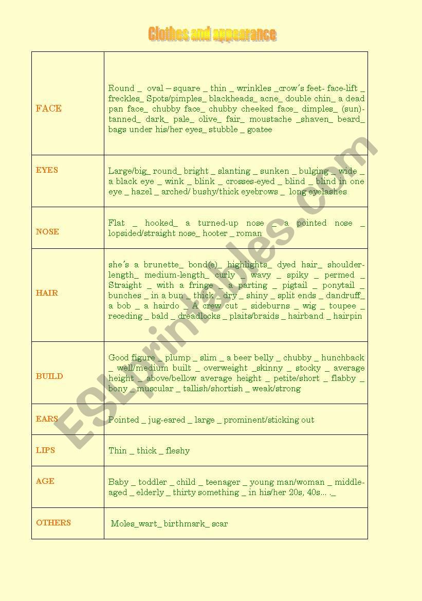 Handout on clothes worksheet