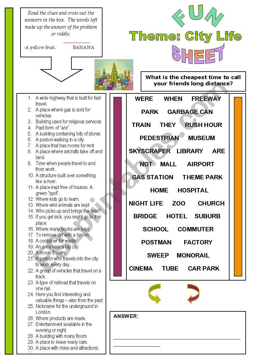 Fun Sheet Theme: City Life worksheet