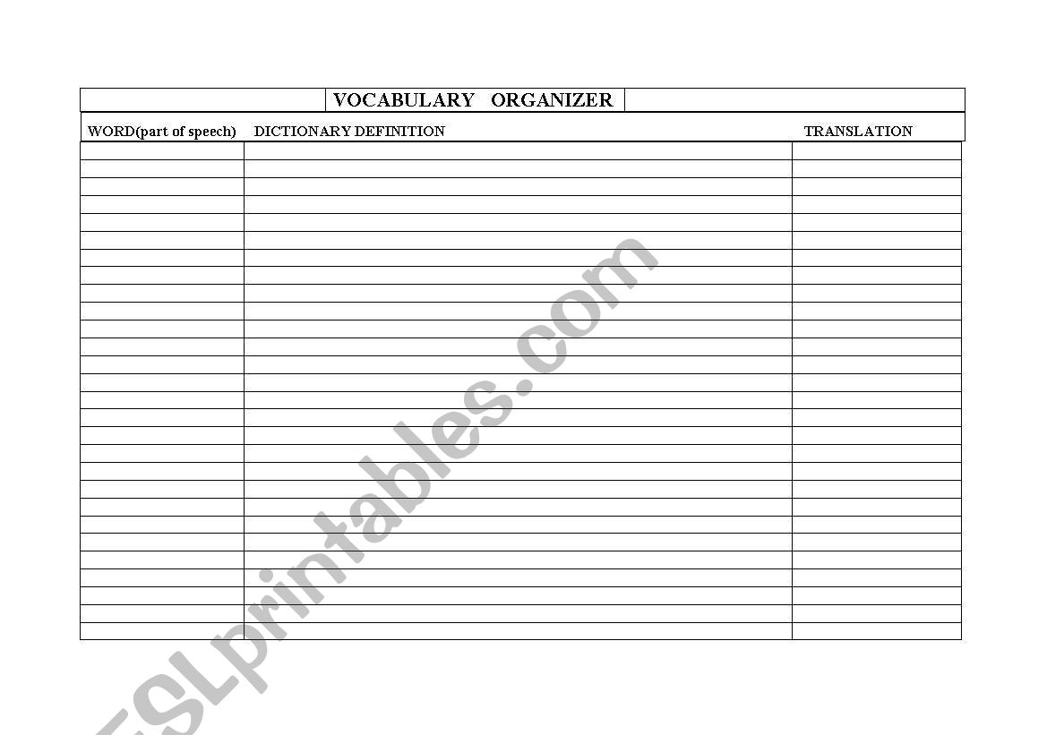 VOCABULARY ORGANIZER worksheet