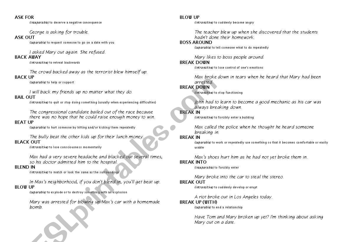 Phrasal Verbs worksheet