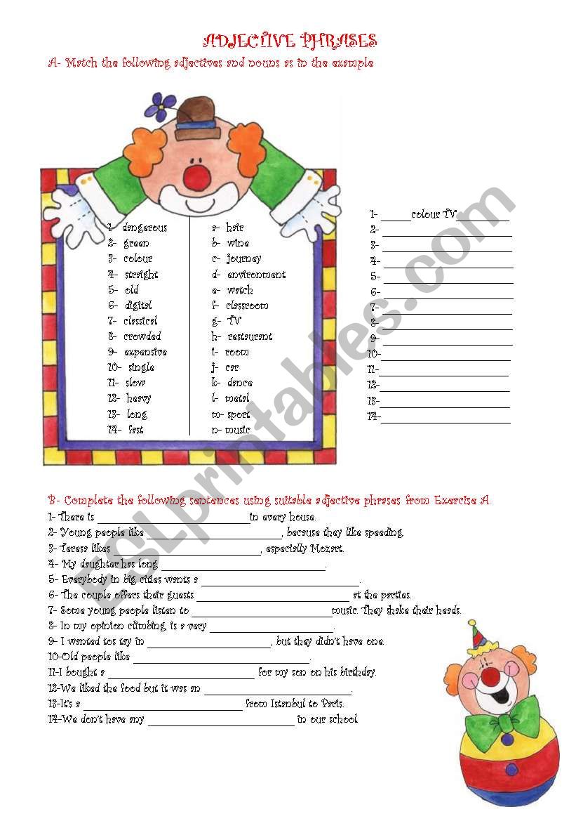 Adjective Phrases worksheet