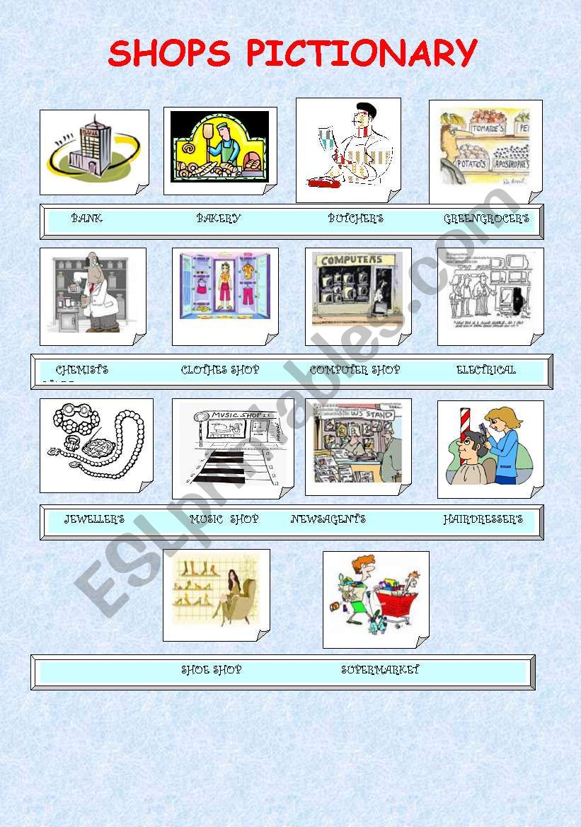 SHOPS 2/2. PICTIONARY worksheet