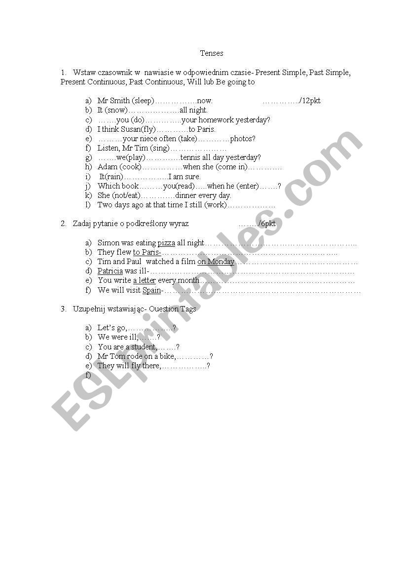 Grammar blitz test worksheet