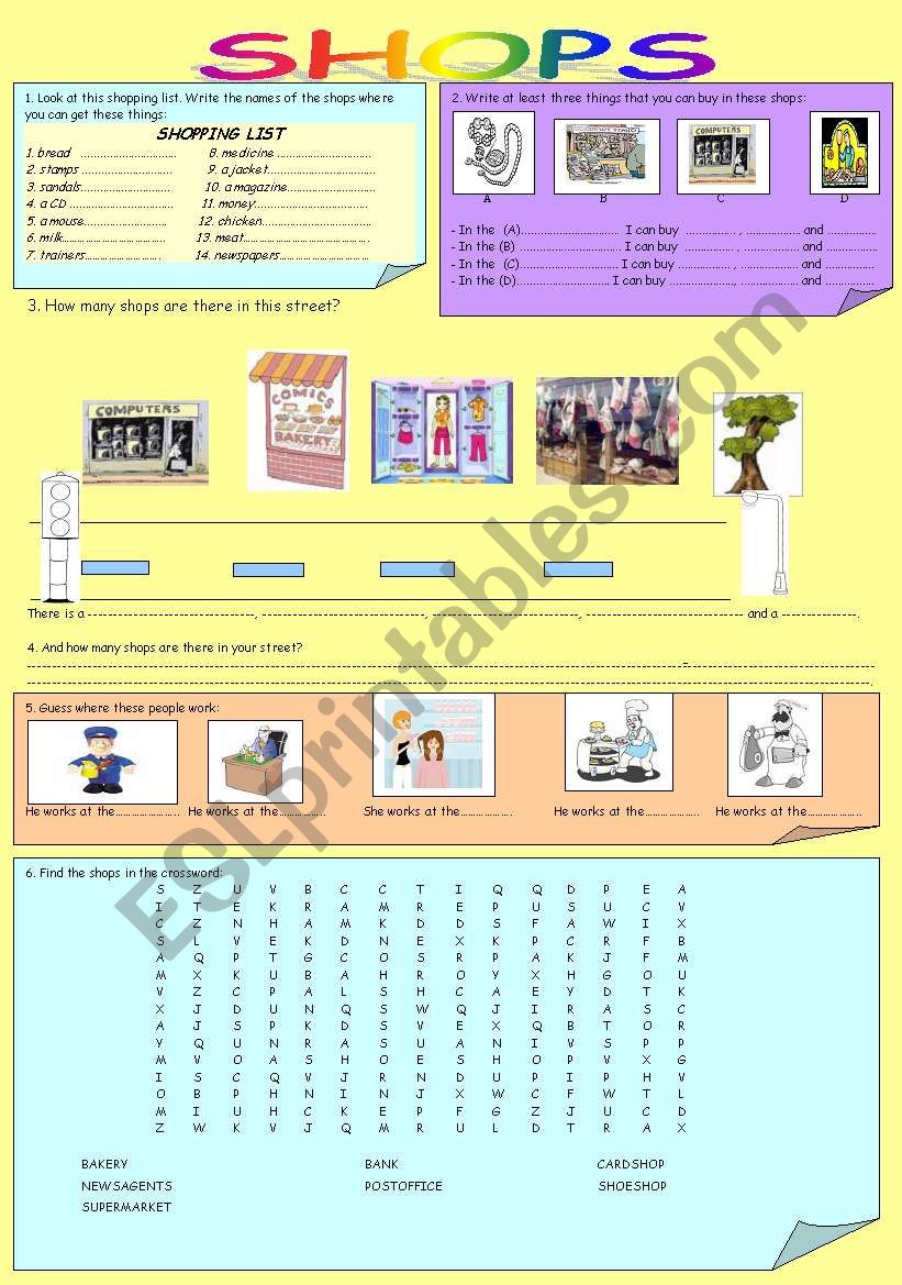 SHOPS VOCABULARY 1/2.   6 ACTIVITIES