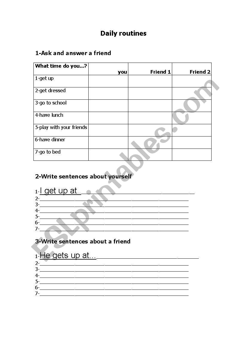 daily routines worksheet