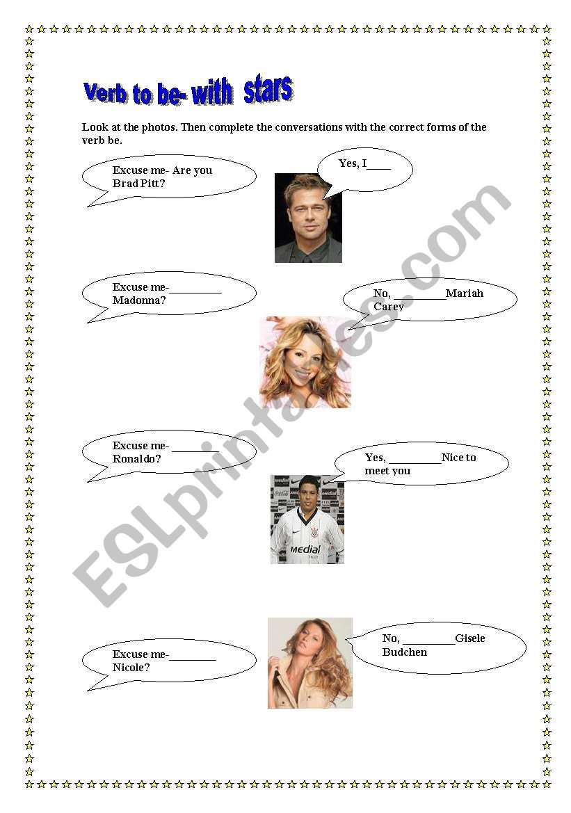 Verb to be with stars worksheet