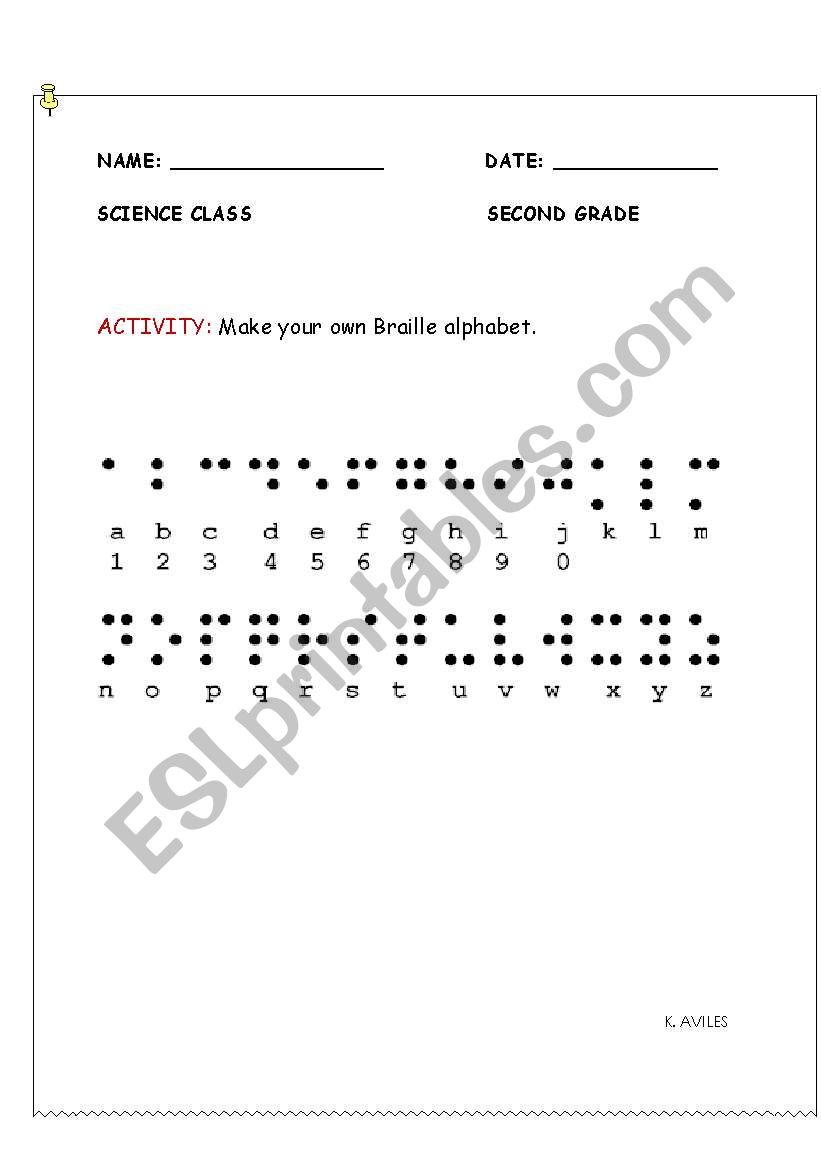 Braille activity worksheet