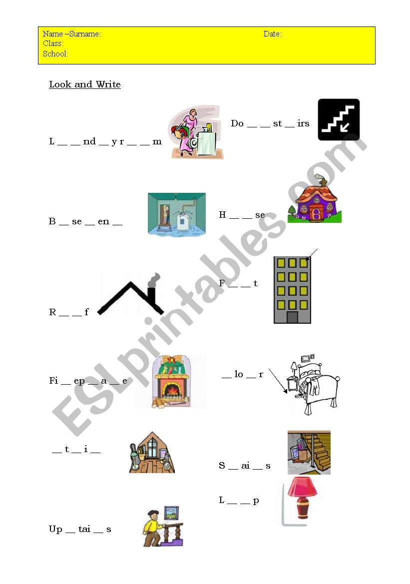 Rooms in a House worksheet