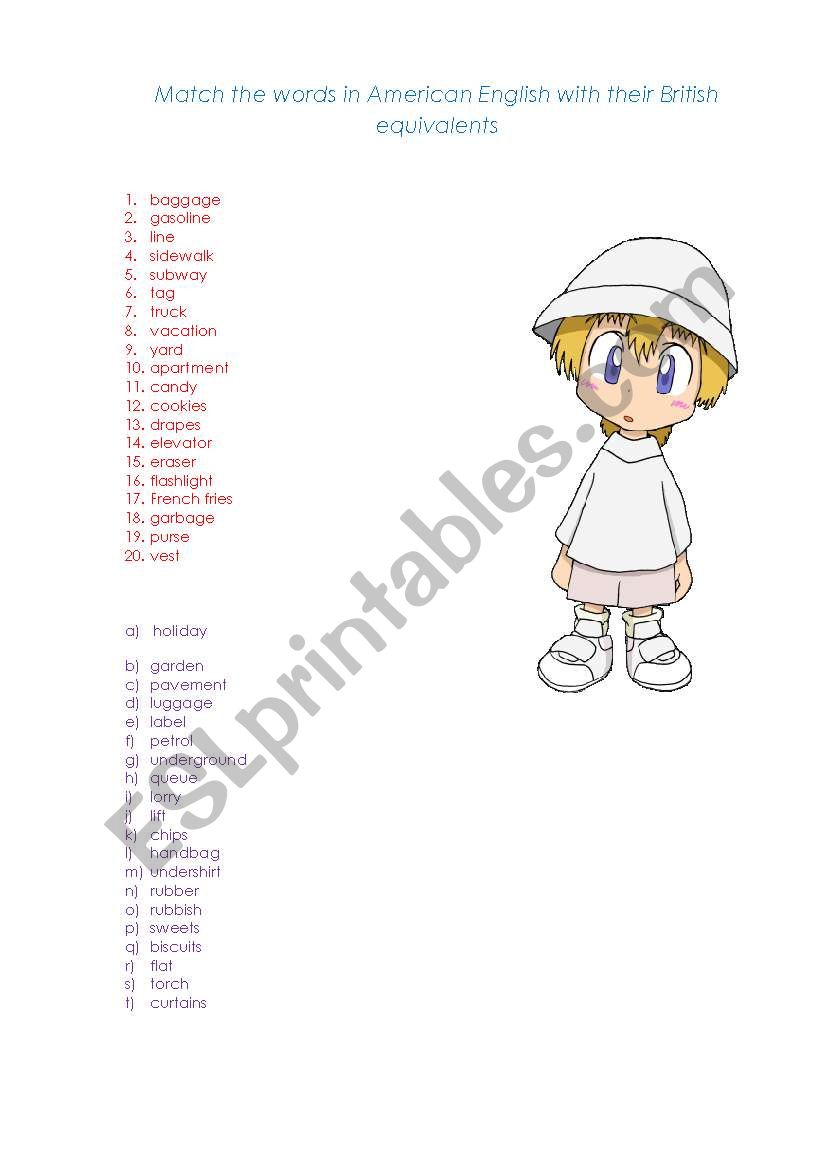 British and American English worksheet