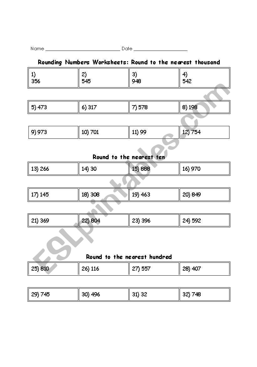 Rounding Mixed Review worksheet