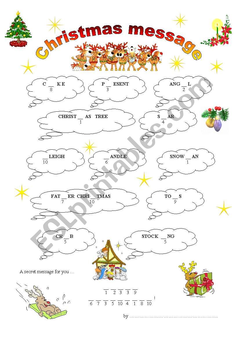 Christmas message worksheet
