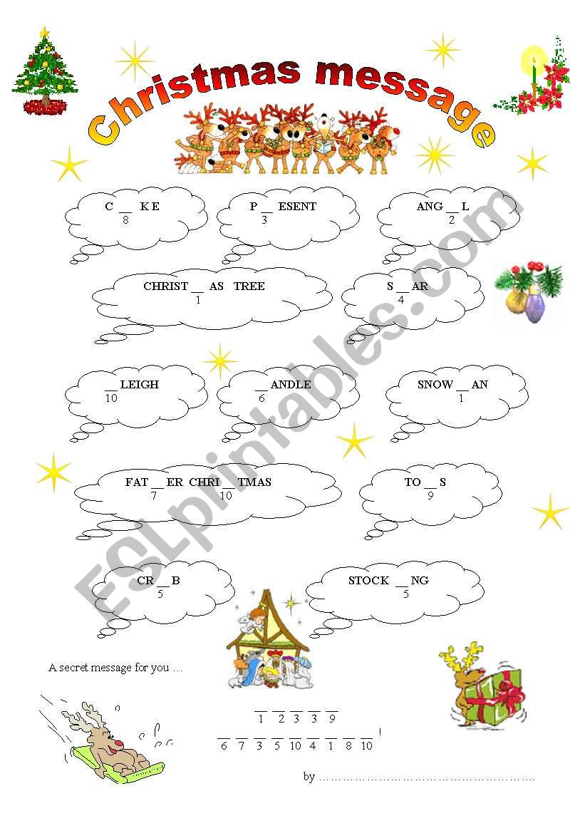 Christmas message worksheet