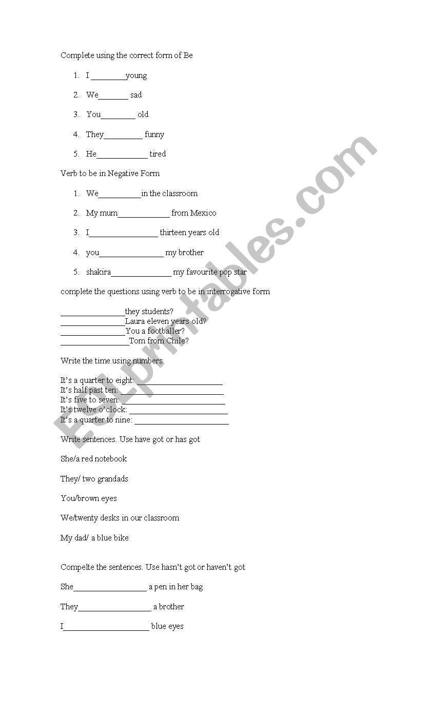 TO BE worksheet