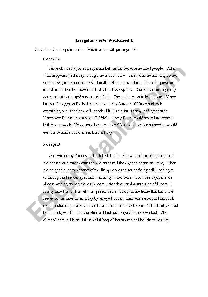 irregular verbs worksheet worksheet
