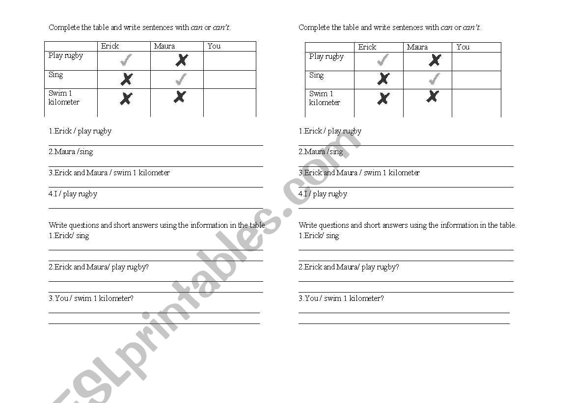 Can / Cant worksheet worksheet