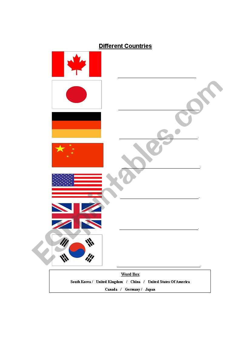 countries match worksheet