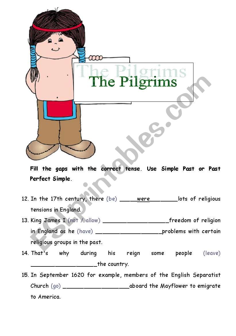 the pilgrins  worksheet