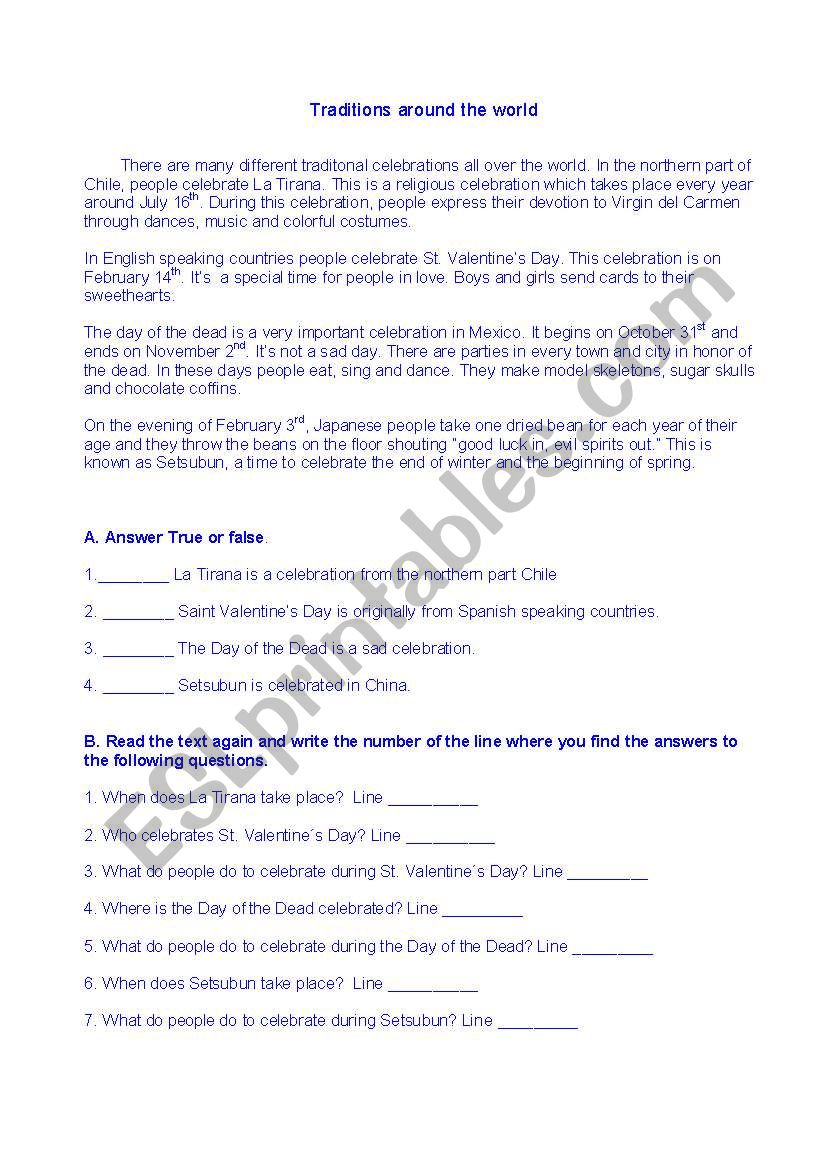 Celebrations around the world worksheet
