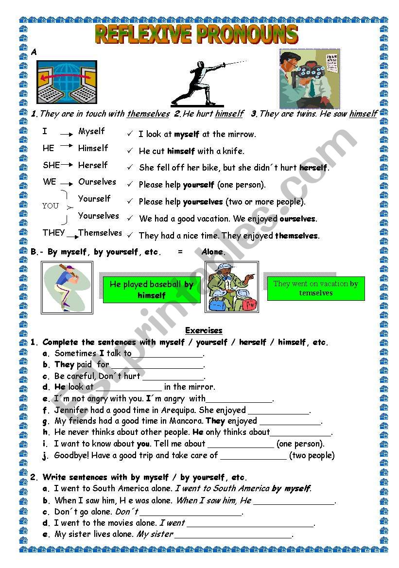 reflexive pronouns  worksheet