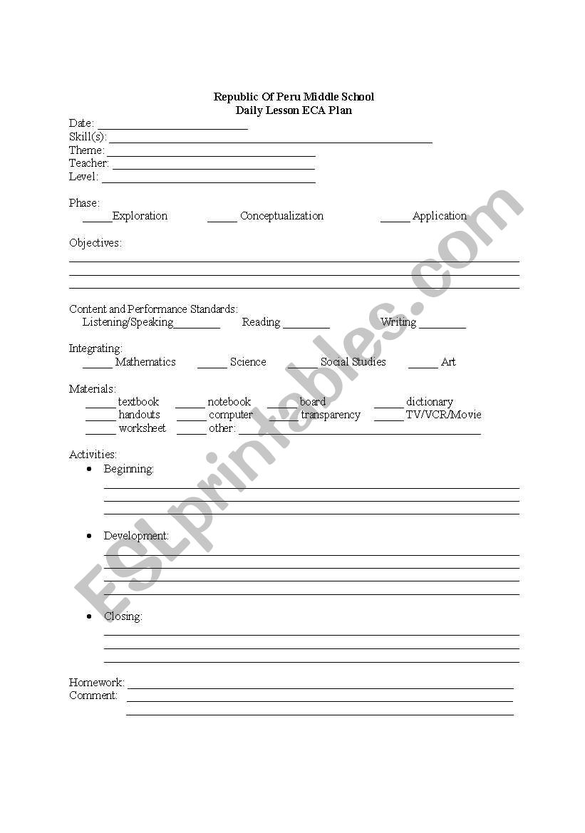 lesson plan blank worksheet