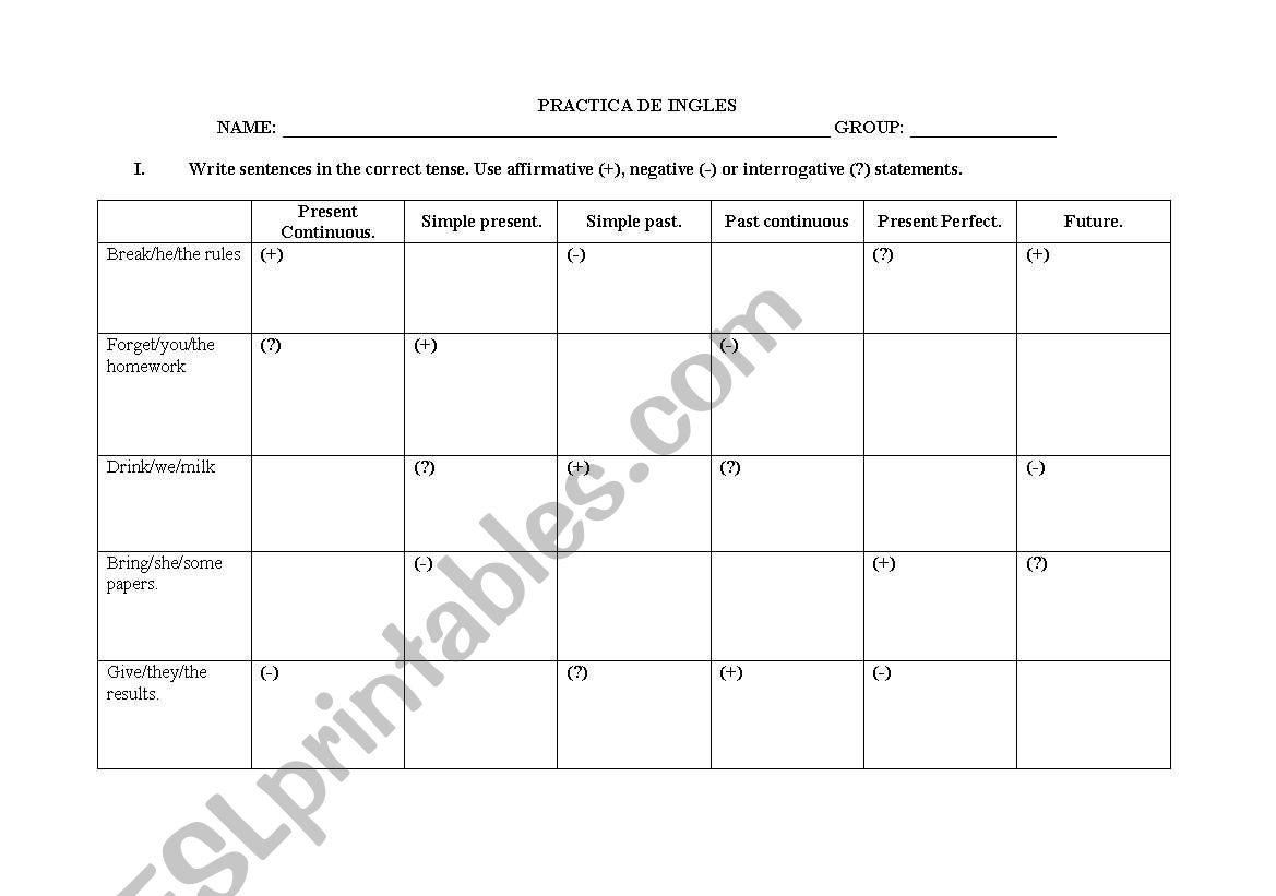 tenses practice. worksheet