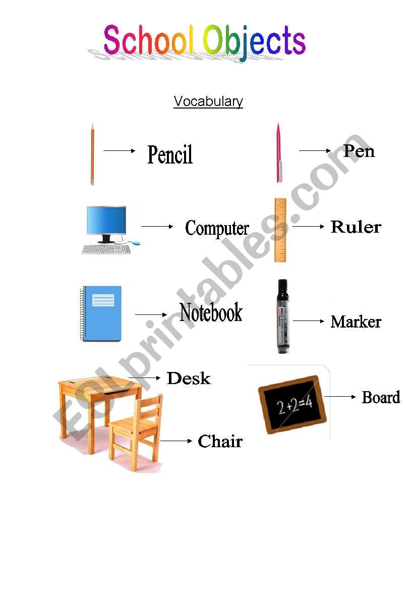Vocabulary about school worksheet