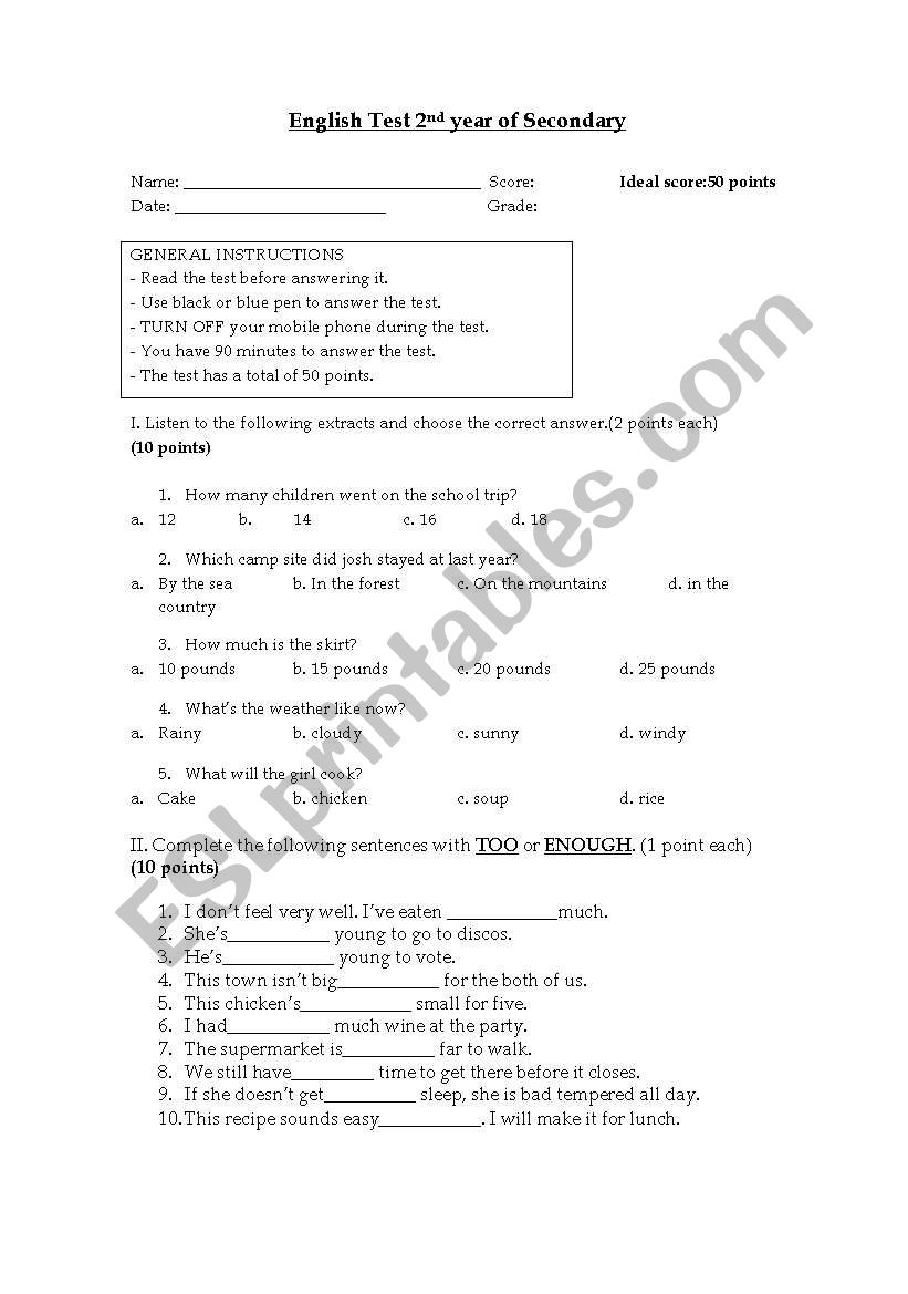 English test. worksheet