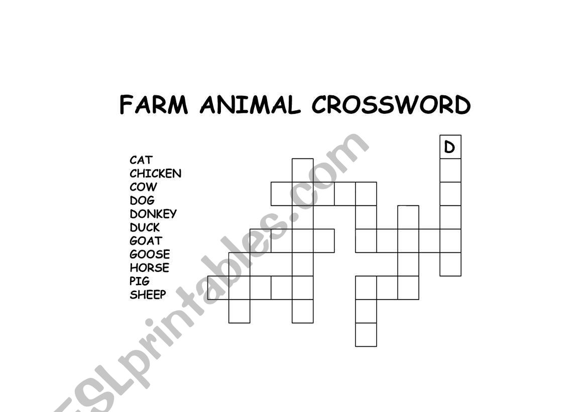 Farm Animals Crosword Puzzle worksheet