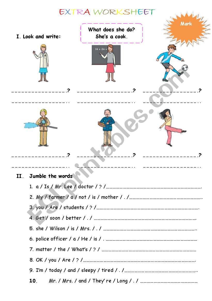 Job + feeling worksheet worksheet