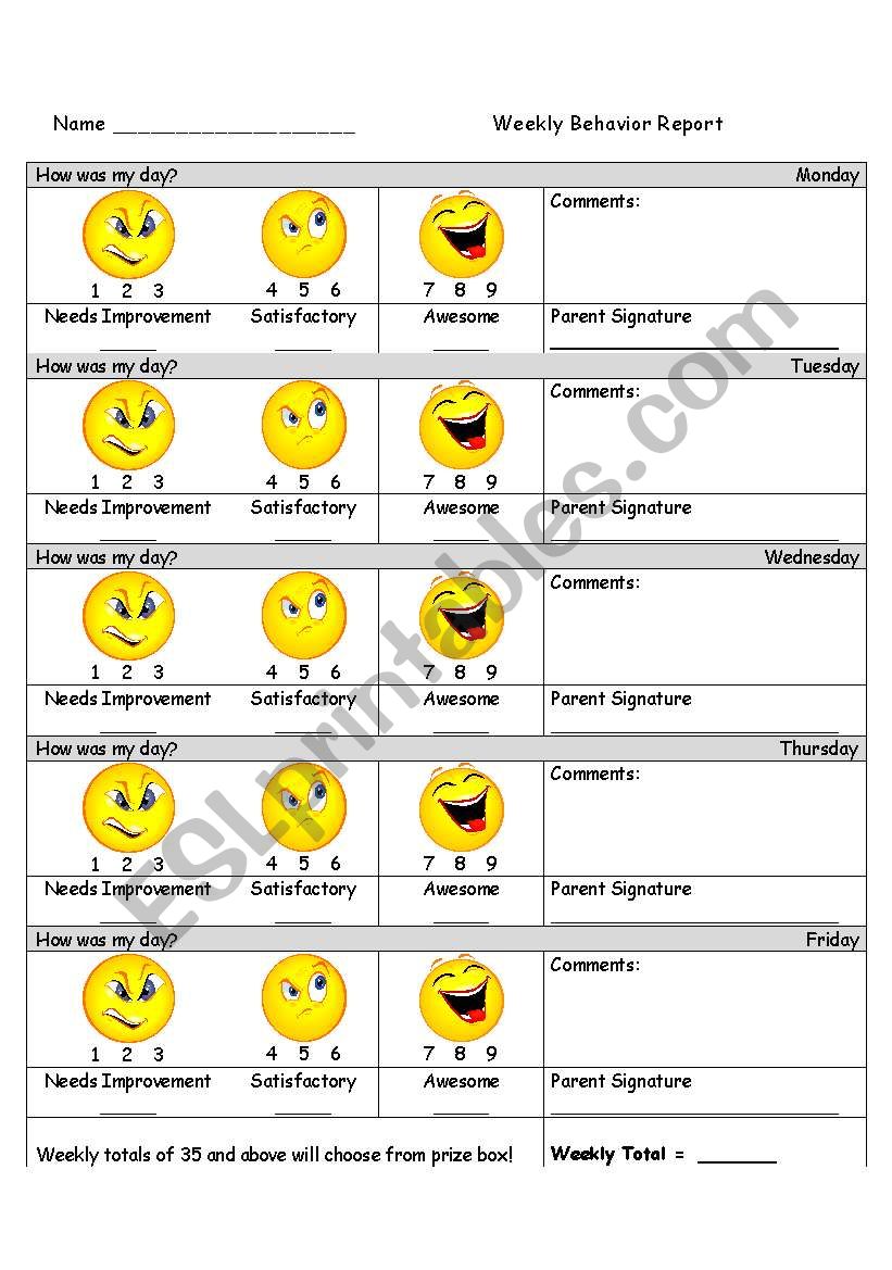 Behavior Chart worksheet