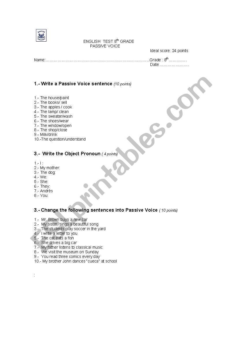 A pssive voice test worksheet