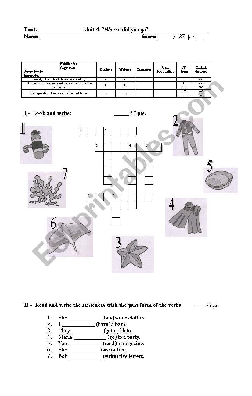 Past Tense Test worksheet