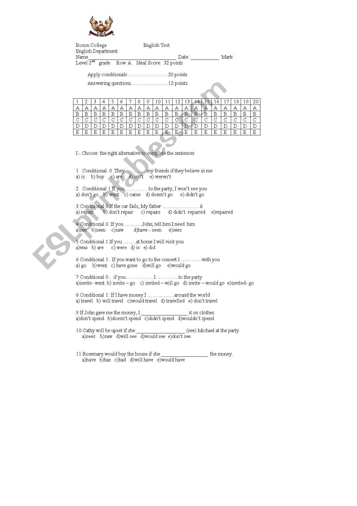 Conditionals  worksheet