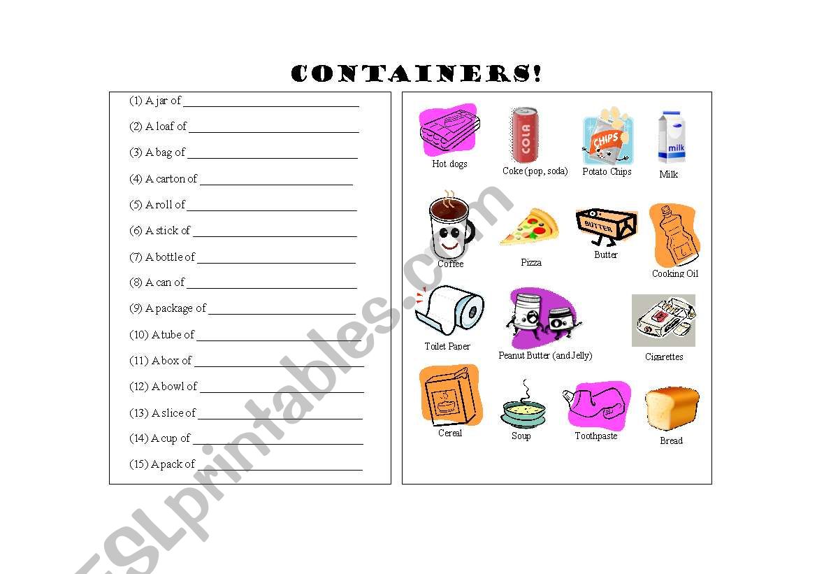 Containers worksheet