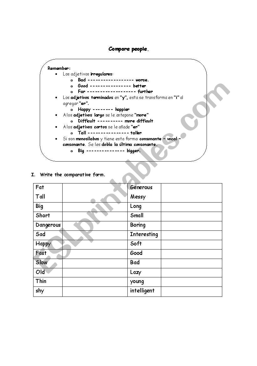 comparativos  worksheet