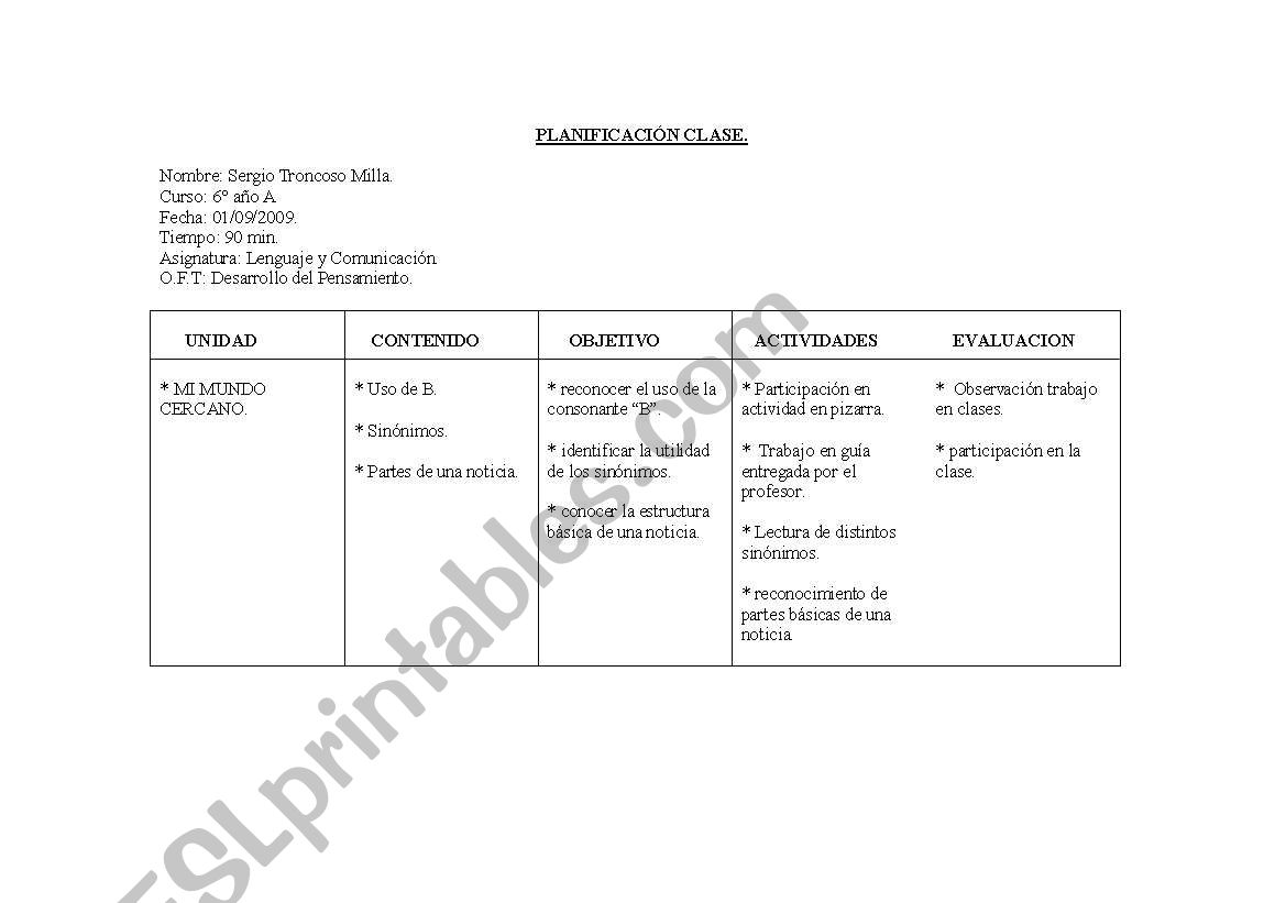 plan lesson worksheet