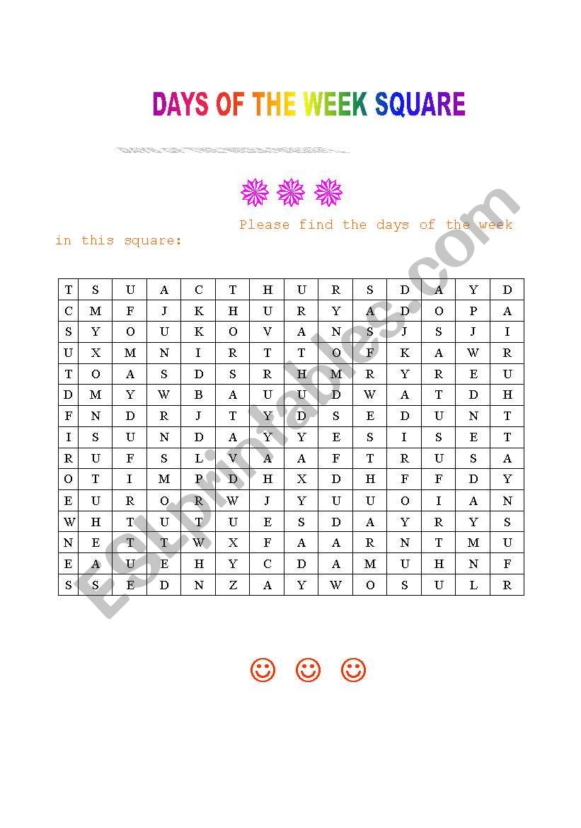 Days of the week square worksheet