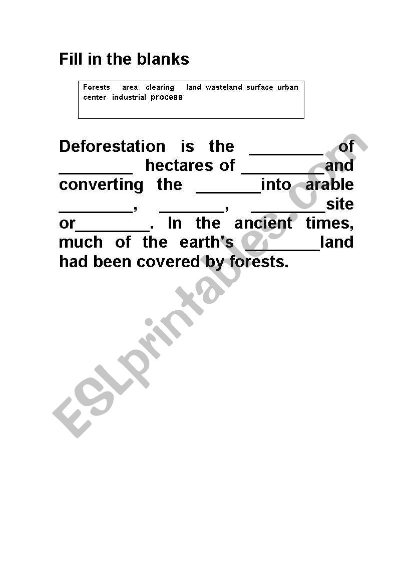 Deforestation worksheet