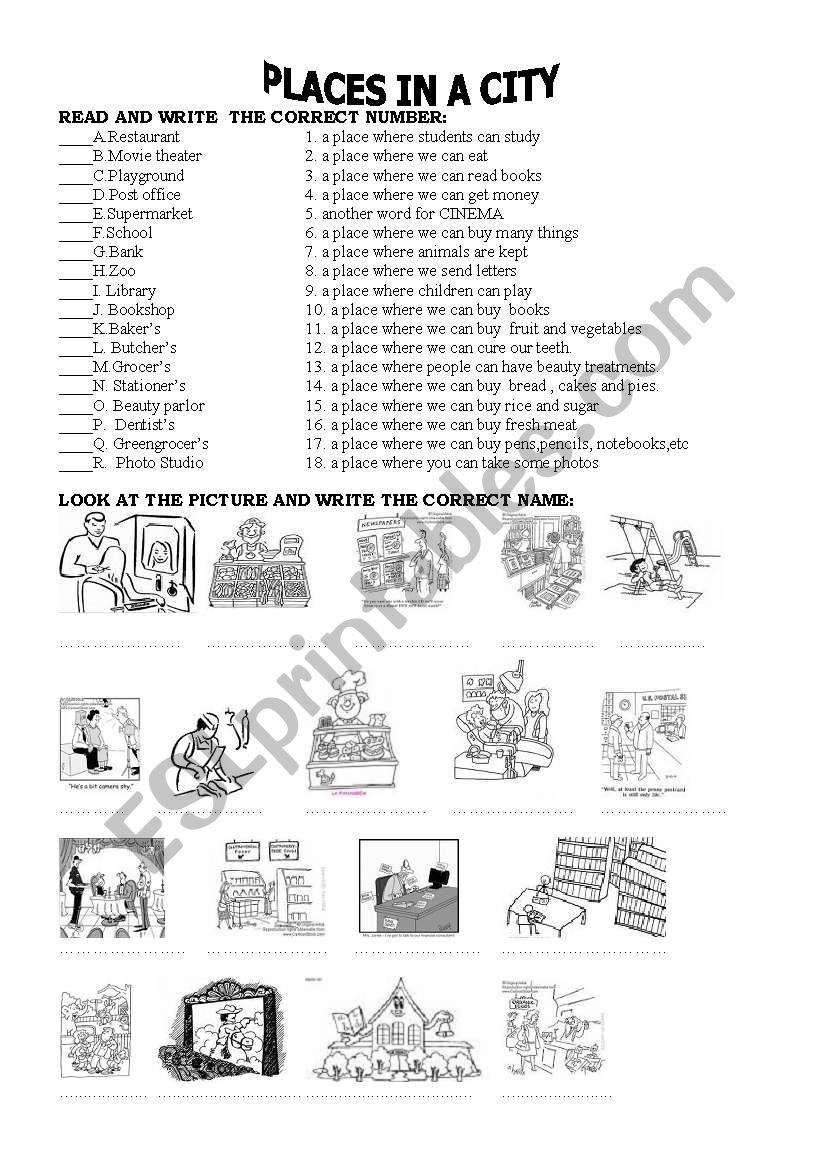 PLACES IN A CITY worksheet