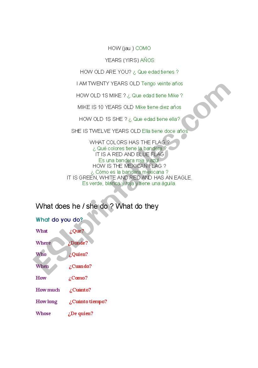 information worksheet